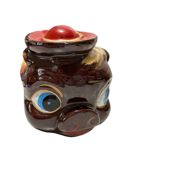 Vintage Ceramic Glossy Brown Piggy Bank Hat Coin Slot Stopper Decorative Japan - Picture 3 of 8